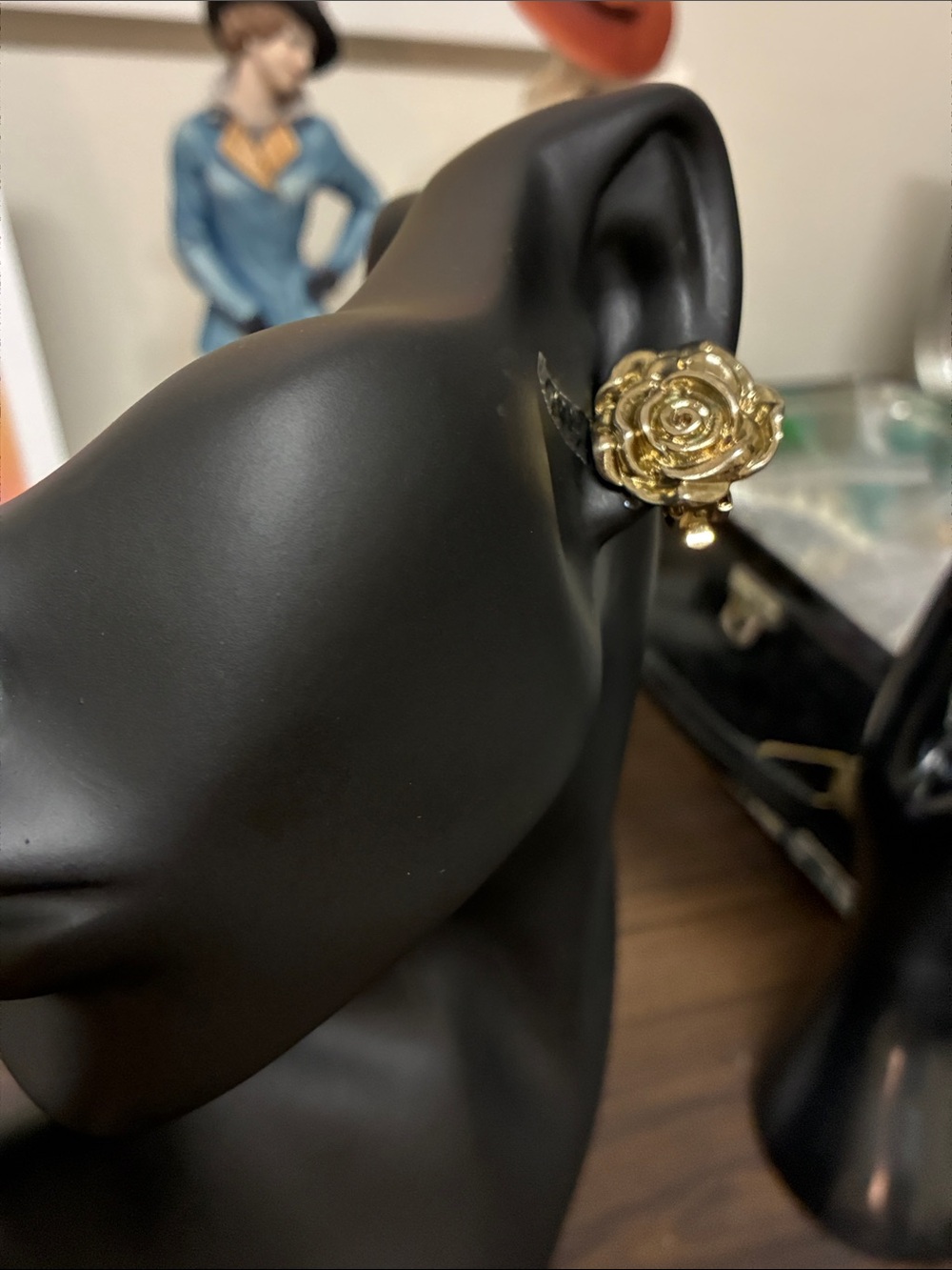 Gold Rose Stud Doorknocker Clip-On Earrings Floral Feminine Old Money